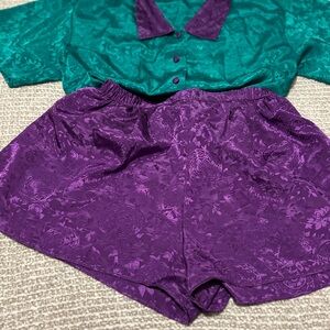 Victoria's Secret Teal and Purple Satin Pajama Set